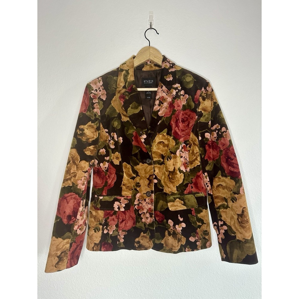 Liz Claiborne STUDIO Velvet Floral Print Blazer Size 8